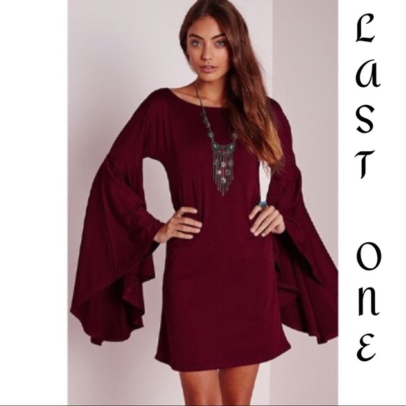 The O Boutique Dresses & Skirts - 🎉CLEARANCE🎉Burgundy Long Bell Sleeves Mini Dress